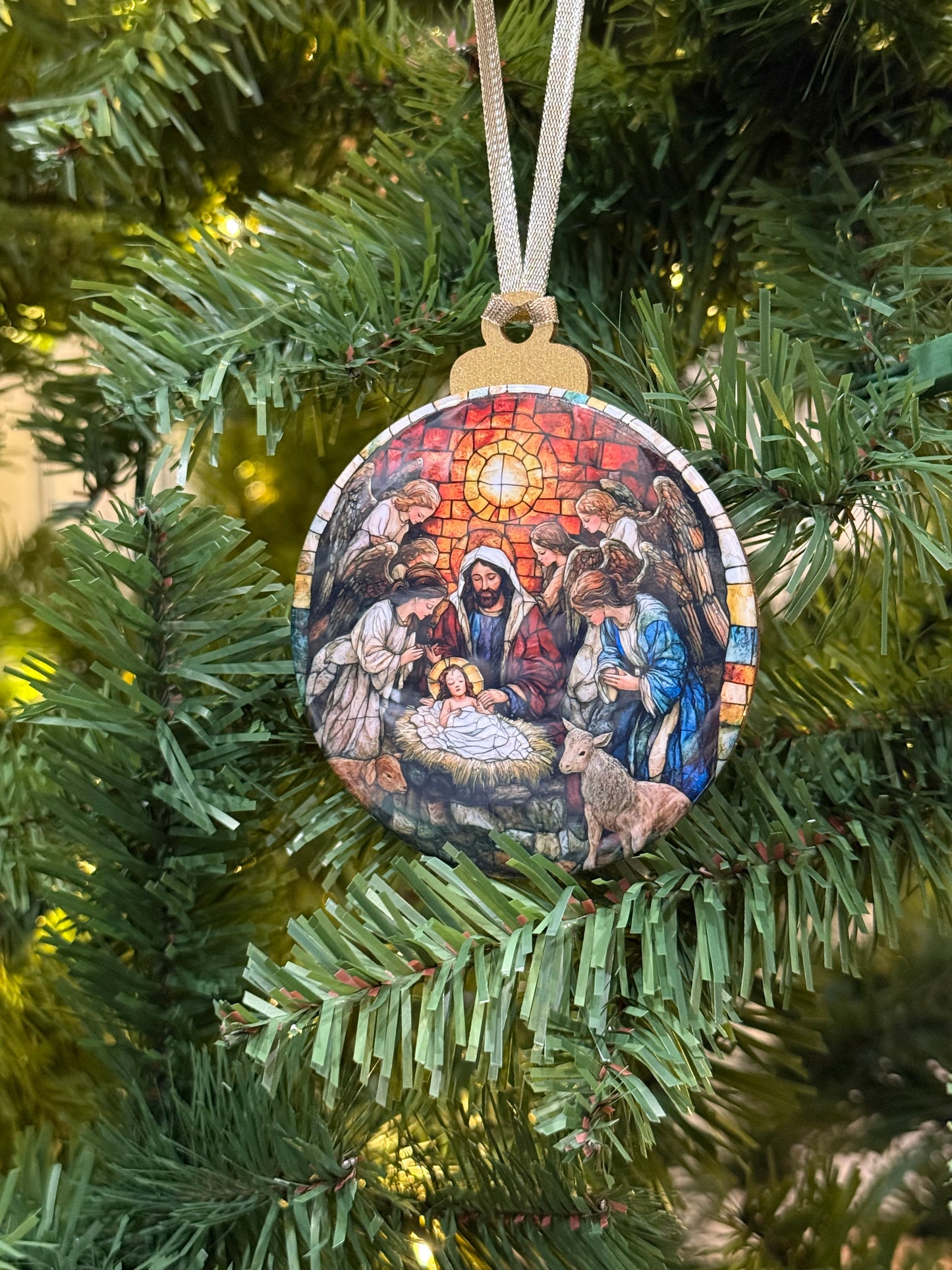 Nativity Stained Glass Ornament A