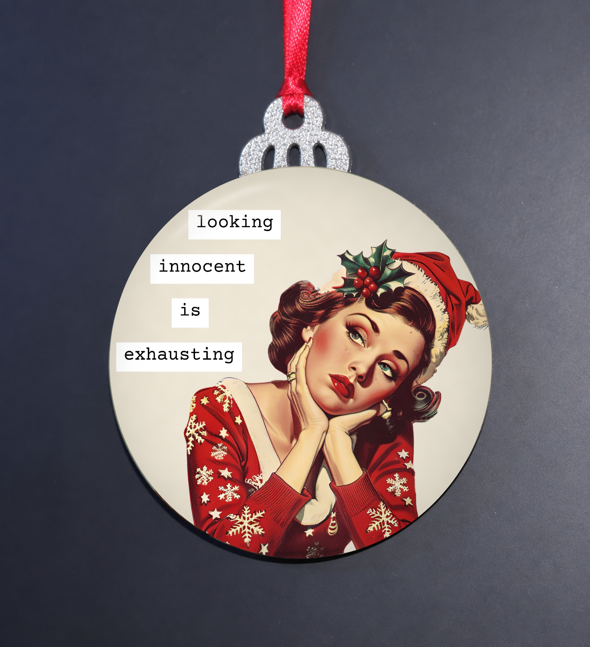 Looking Innocent Is Exhausting Retro Christmas Ornament