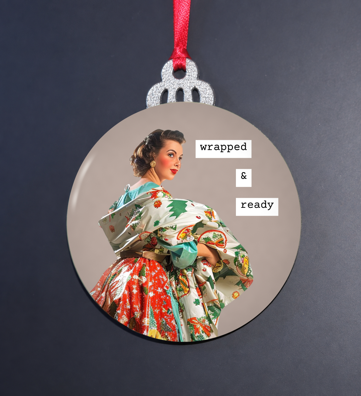 Wrapped and Ready Retro Christmas Ornament