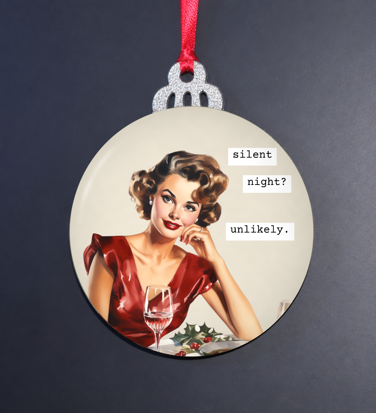 Silent Night? Unlikely. Retro Christmas Ornament
