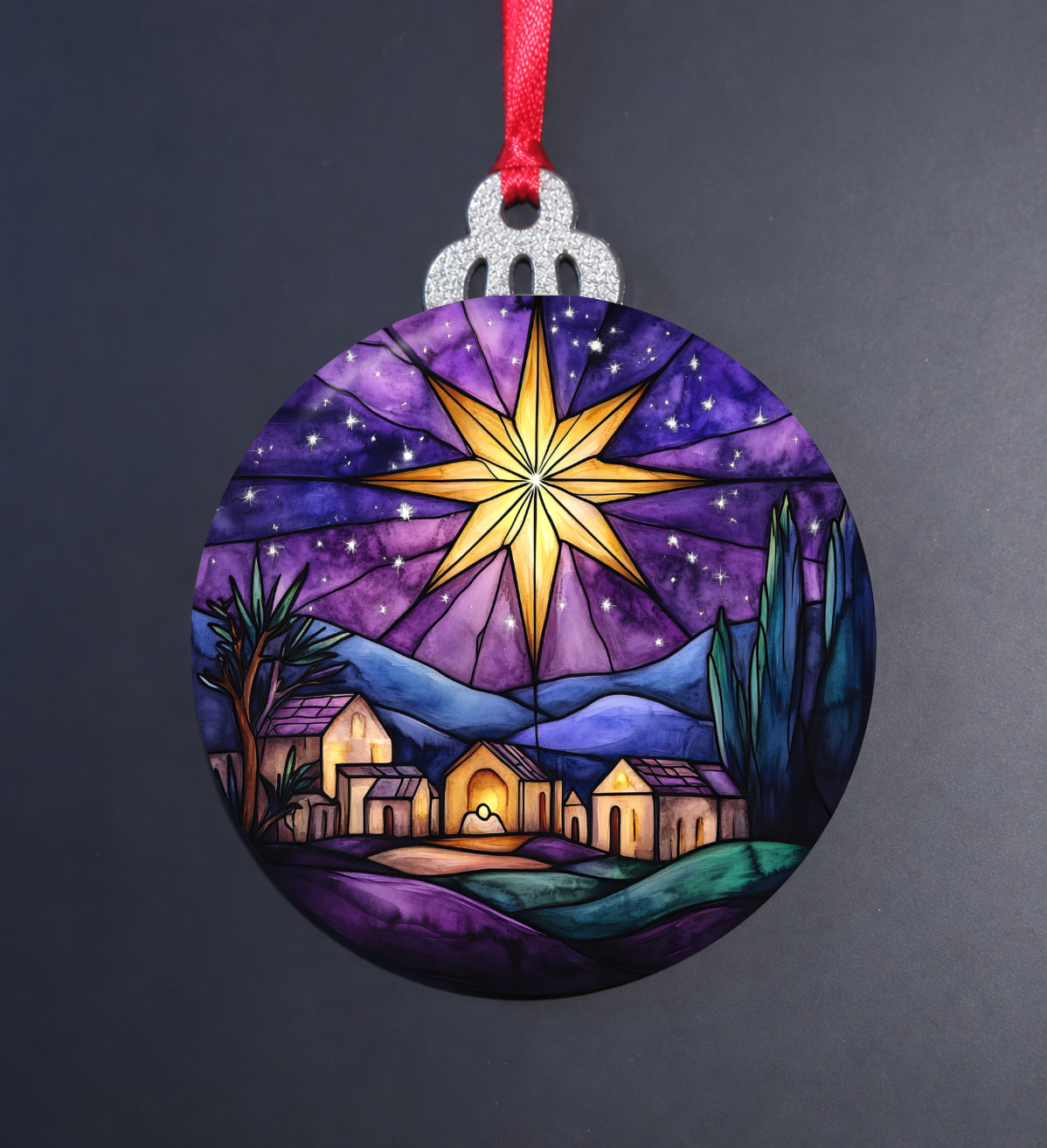 Stained Glass Star of Bethlehem Wooden Christmas Ornament