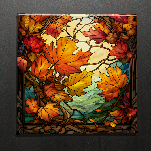 STAINED GLASS FALL LEAVES - 2.5” MAGNET
