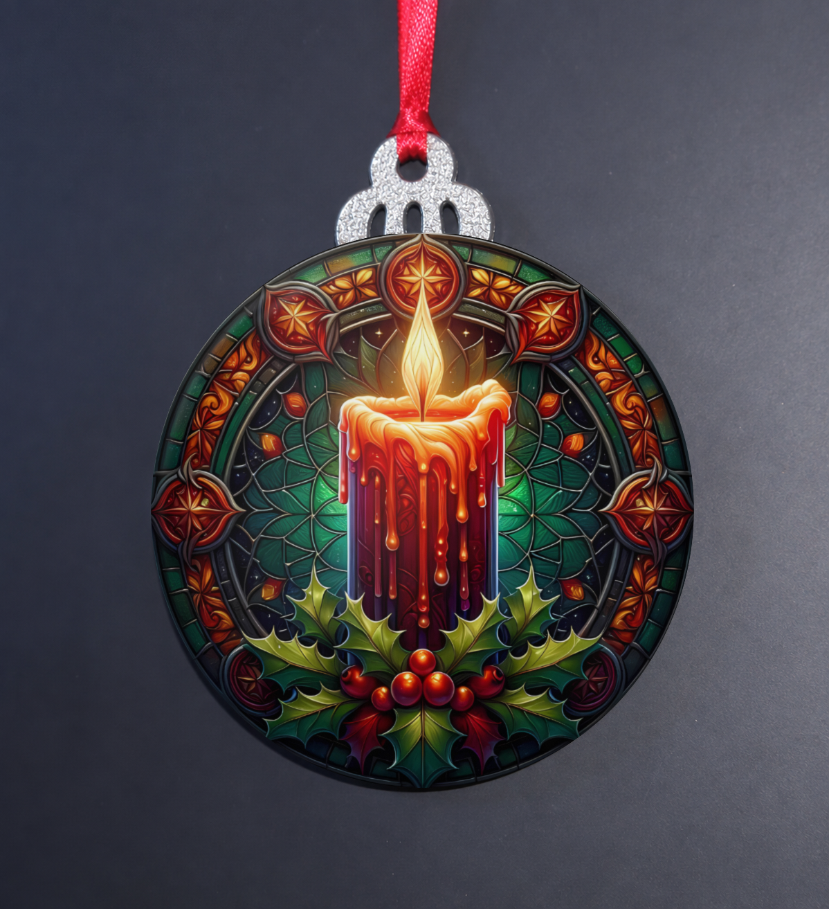 Christmas Candle Stained Glass Clearance Ornament