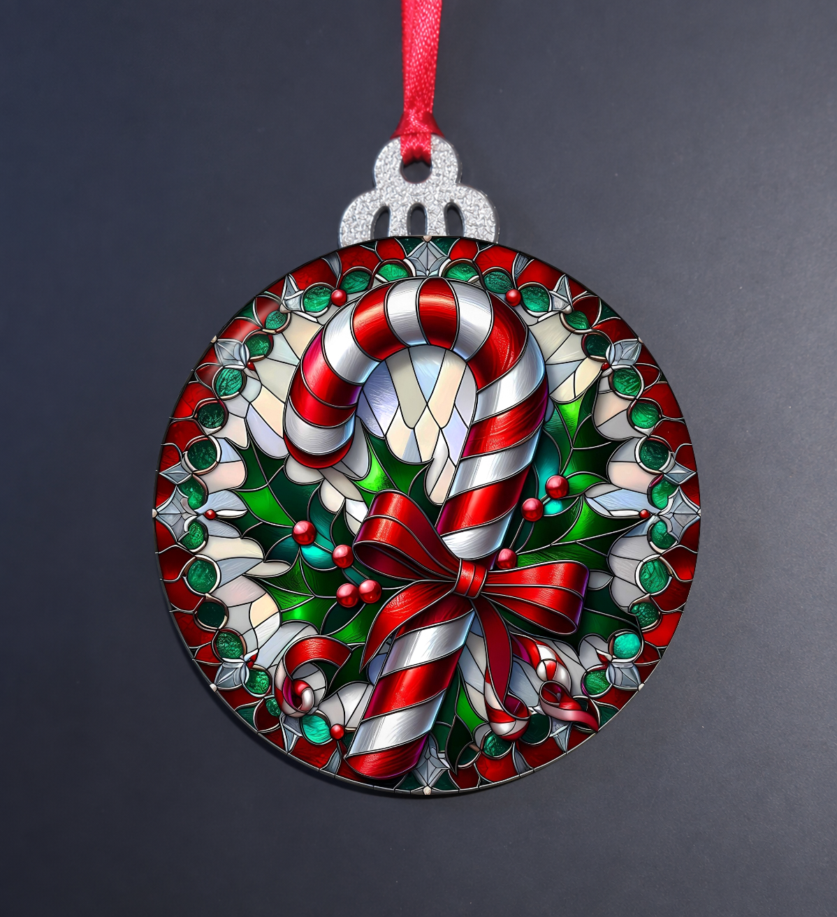 Candy Cane Stained Glass Christmas Ornament
