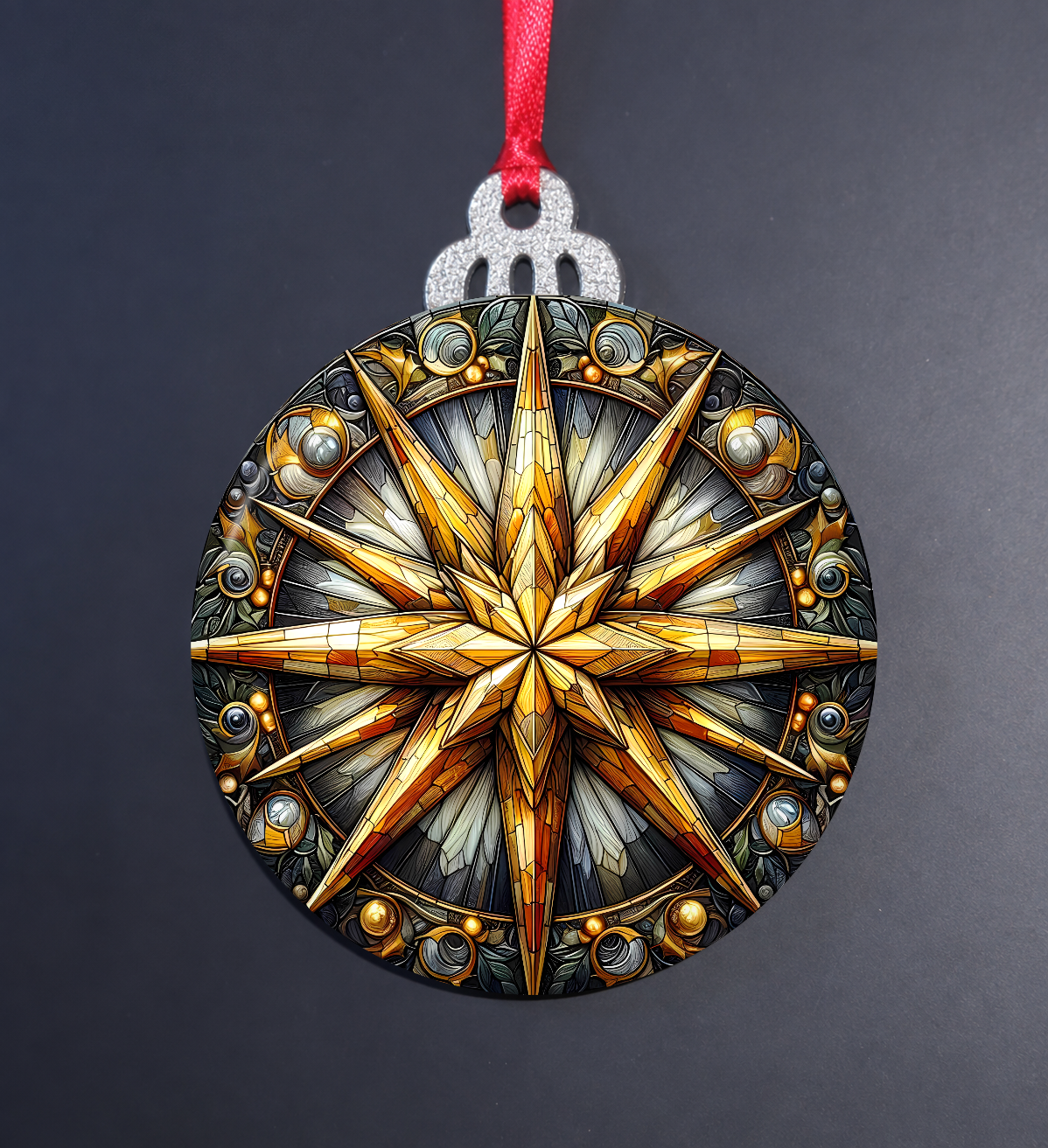 Gold Star Stained Glass Christmas Ornament