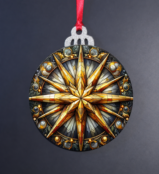 Gold Star Stained Glass Christmas Ornament
