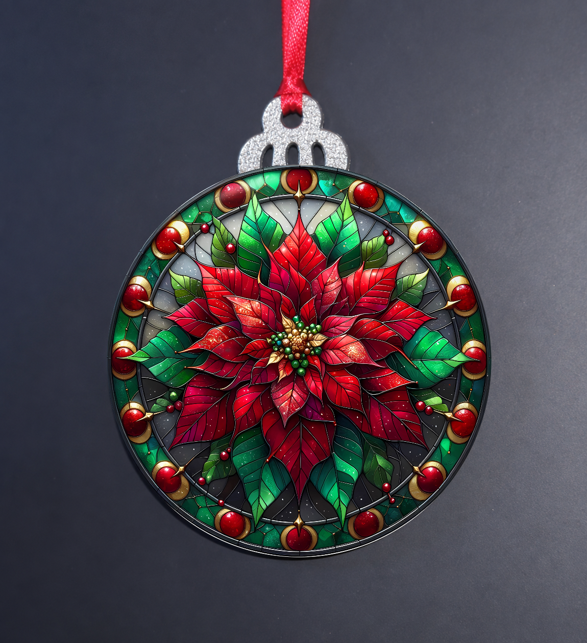 Poinsettia Stained Glass Christmas Ornament