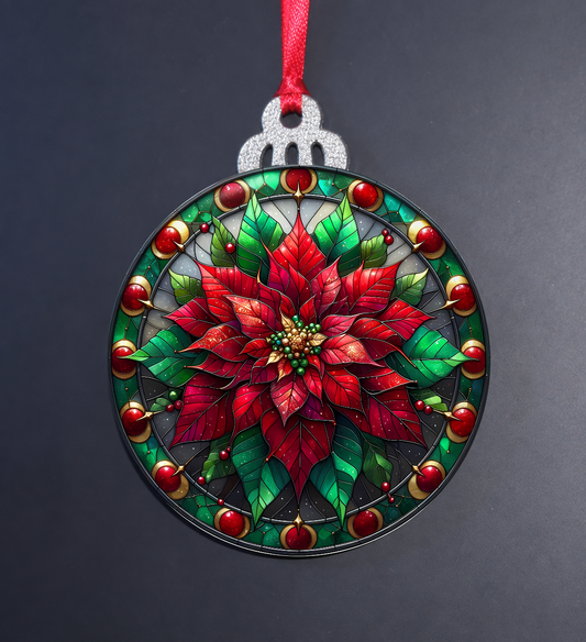 Poinsettia Stained Glass Christmas Ornament
