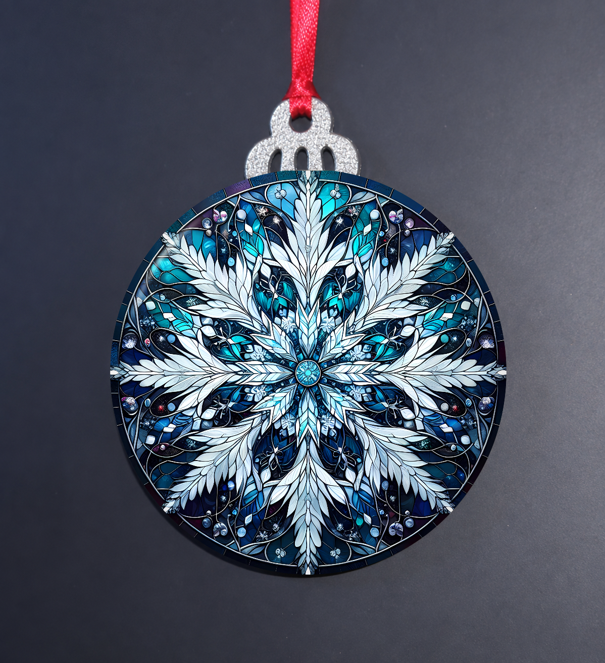 Blue Snowflake Stained Glass Christmas Ornament