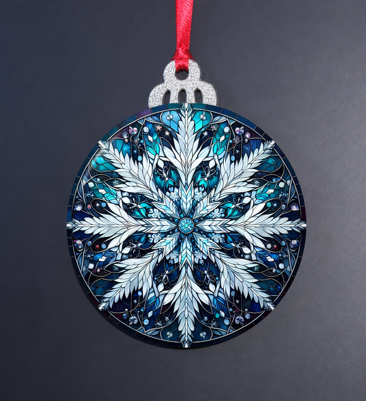 Blue Snowflake Stained Glass Christmas Ornament