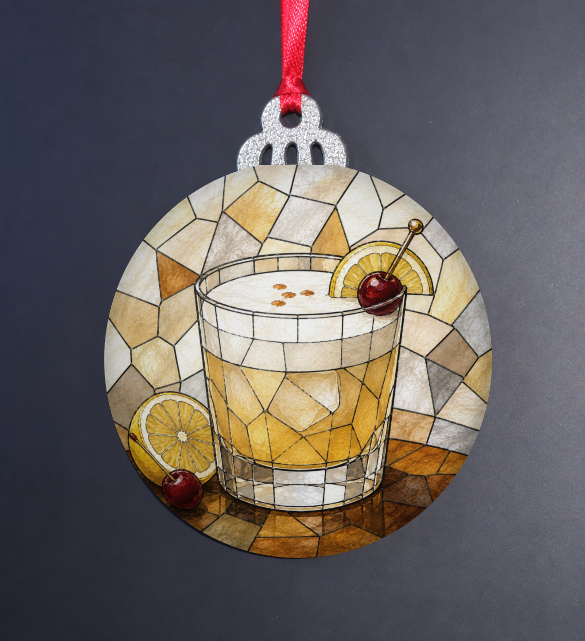 Whiskey Sour Stained Glass Ornament