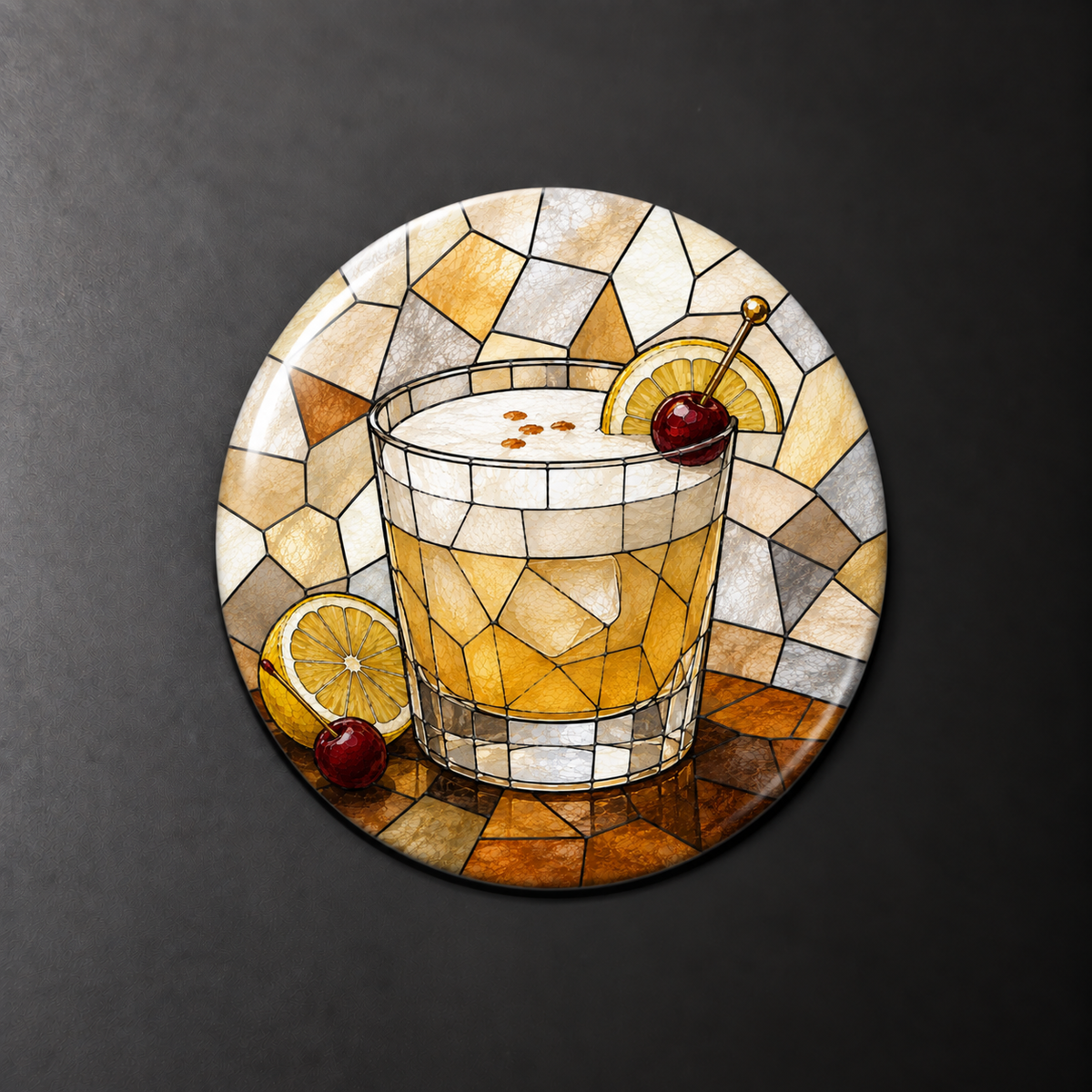 Whiskey Sour Stained Glass Round Magnet