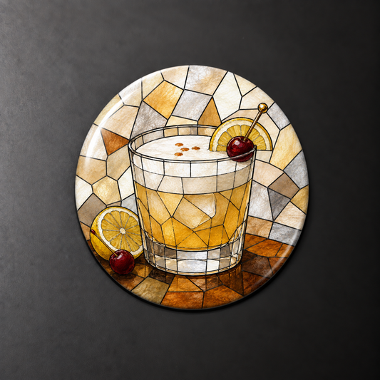 Whiskey Sour Stained Glass Round Magnet