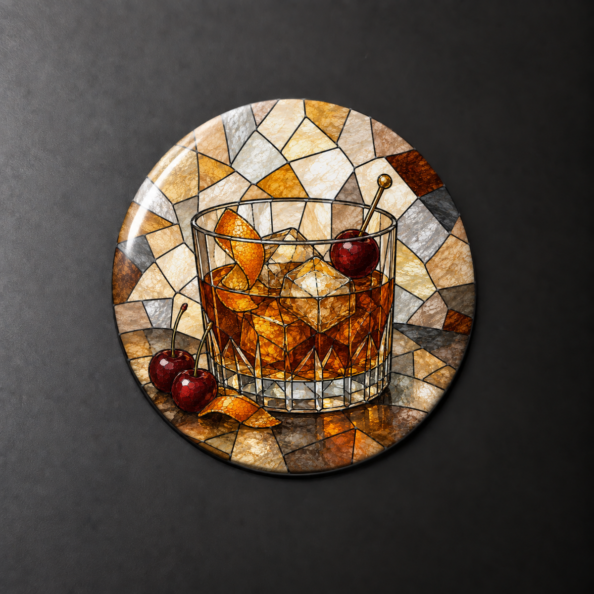 Old Fashioned Stained Glass Round Magnet
