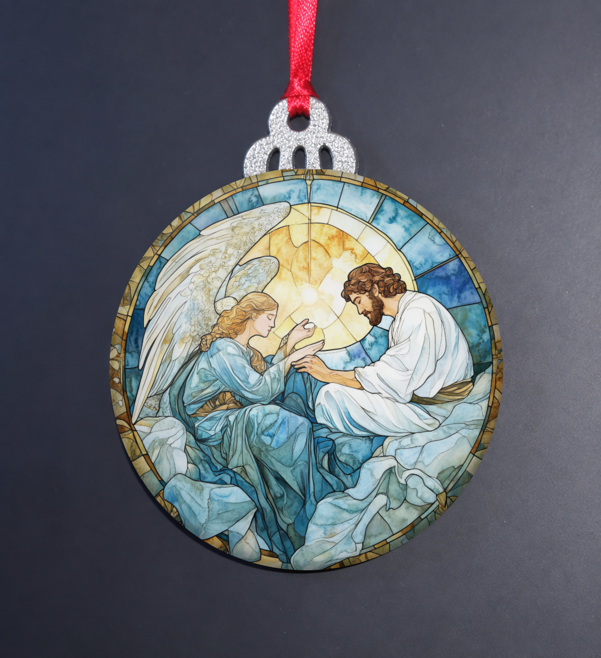 Stained Glass Angel and Christ Wooden Christmas Ornament