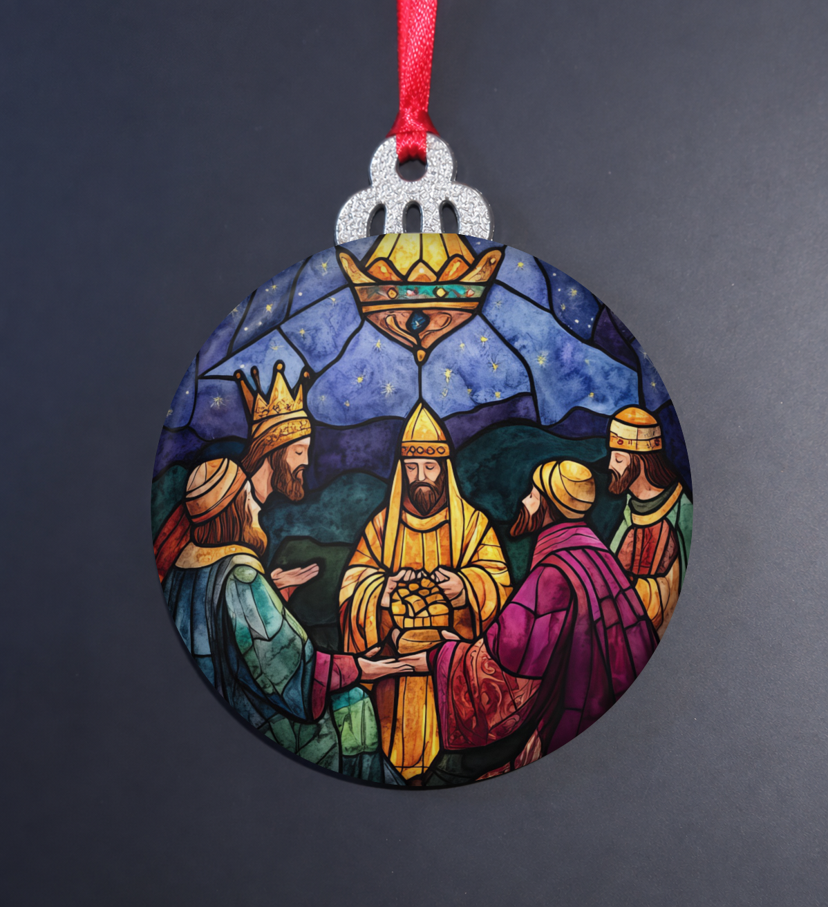 Stained Glass Offering of the Gifts Wooden Christmas Ornament