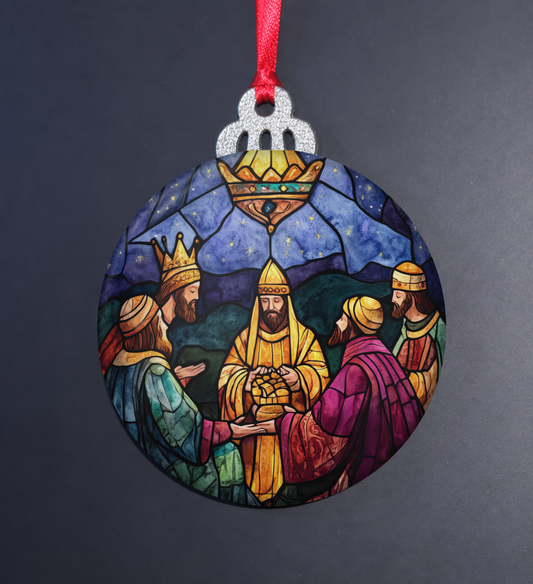 Stained Glass Offering Of The Gifts Wooden Christmas Ornament