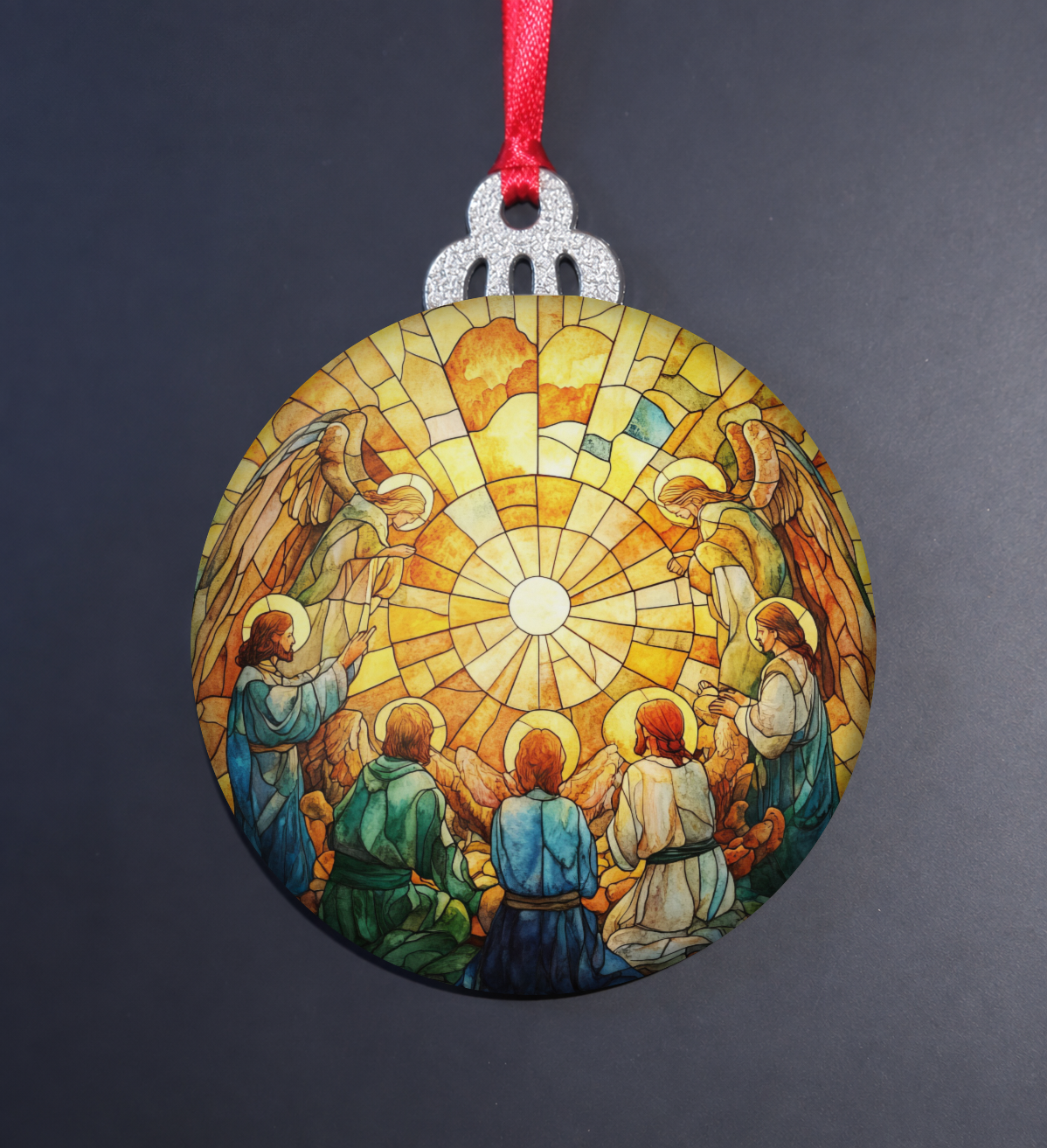 Stained Glass Heavenly Glory Wooden Christmas Ornament