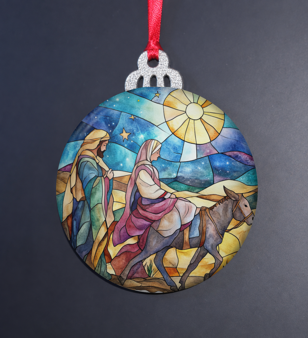 Stained Glass Journey to Bethlehem Wooden Christmas Ornament