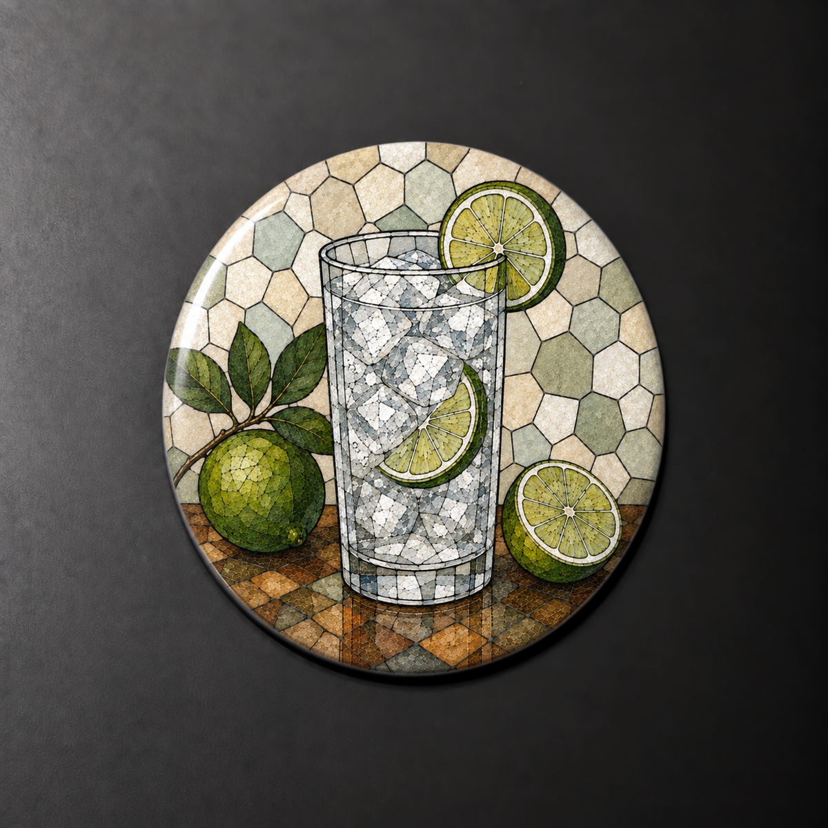 Gin & Tonic Stained Glass Round Magnet