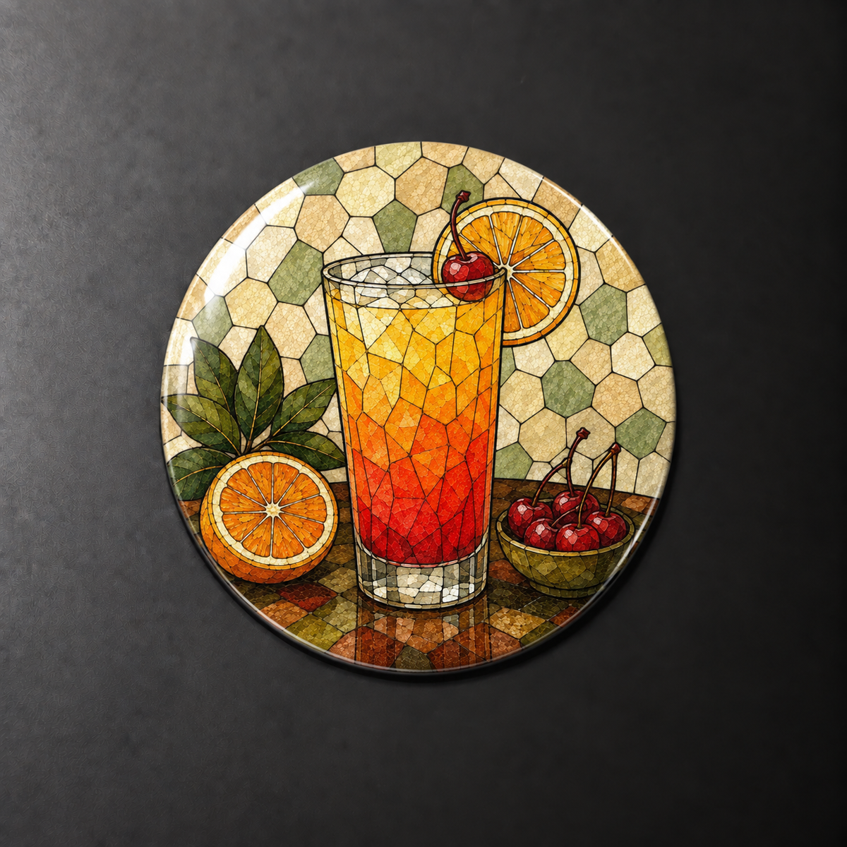 Tequila Sunrise Stained Glass Round Magnet