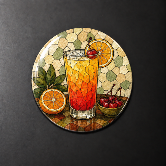Tequila Sunrise Stained Glass Round Magnet