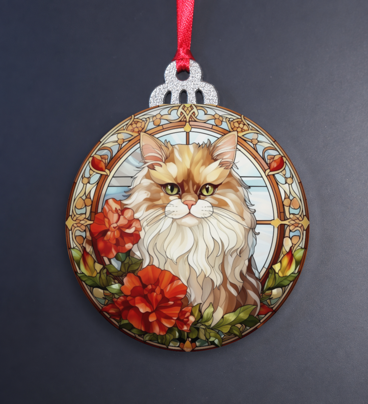 Stained Glass Persian Cat Wooden Christmas Ornament