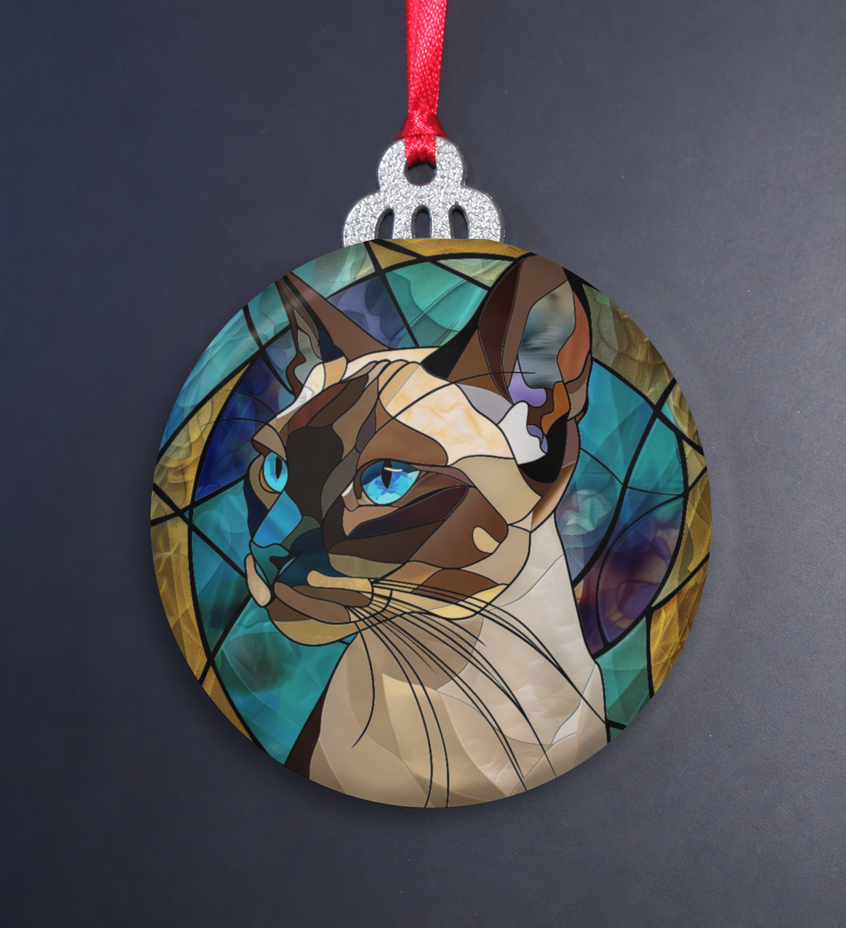 Stained Glass Siamese Wooden Christmas Ornament