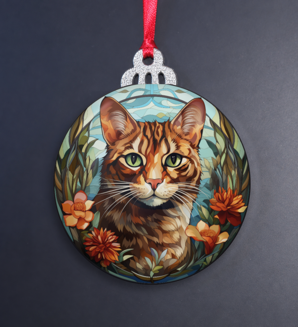 Stained Glass Bengal Wooden Christmas Ornament