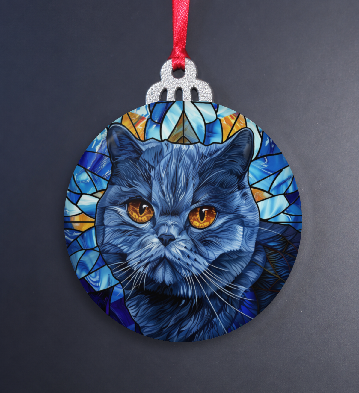 Stained Glass British Shorthair Wooden Christmas Ornament