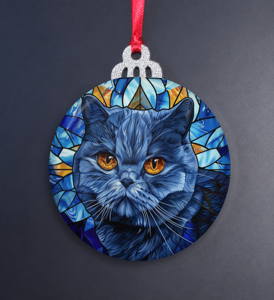 Stained Glass British Shorthair Wooden Christmas Ornament