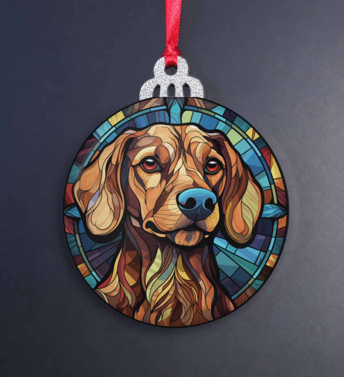 Stained Glass Dachshund Wooden Christmas Ornament