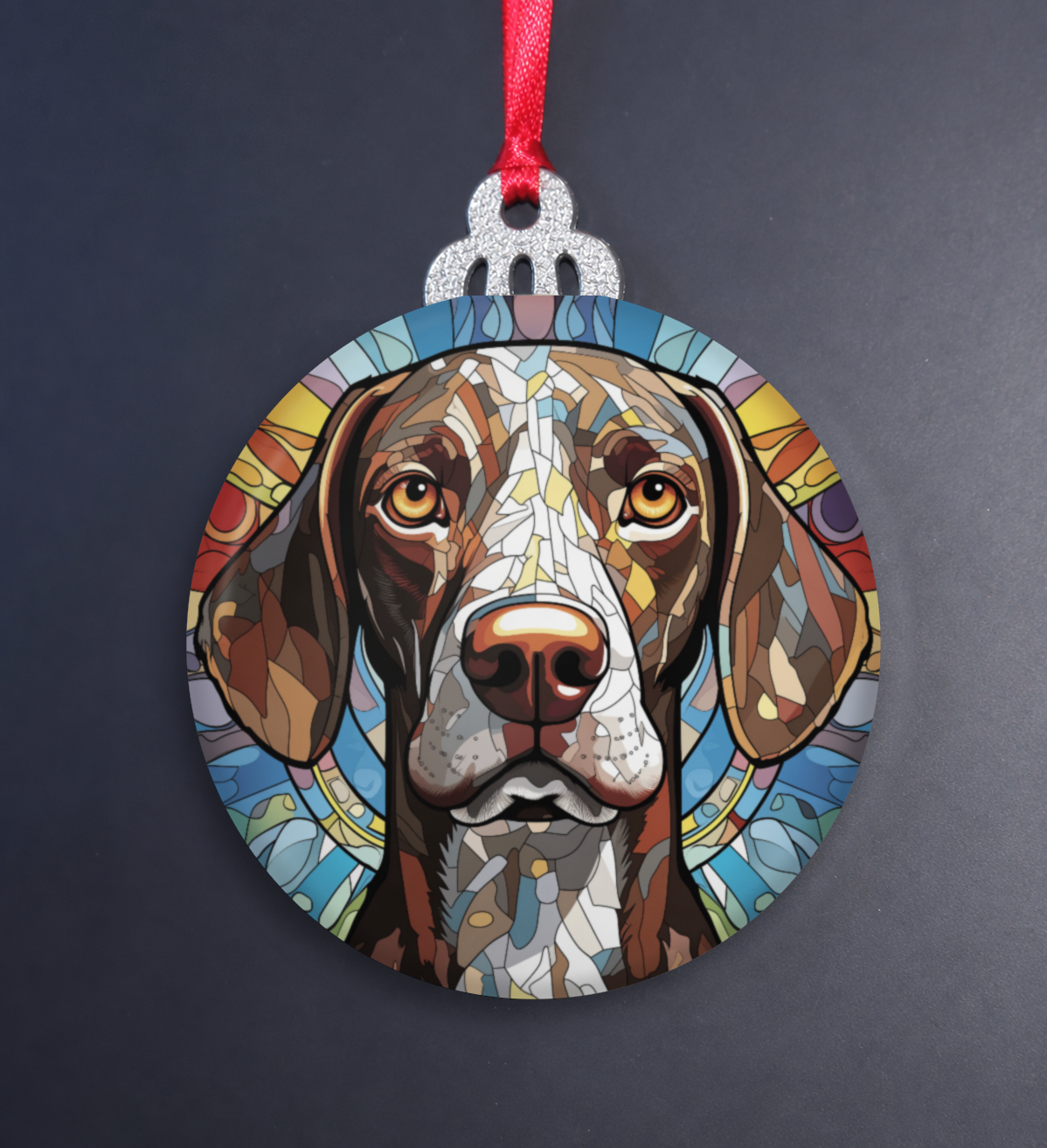 Stained Glass German Shorthaired Pointer Wooden Christmas Ornament