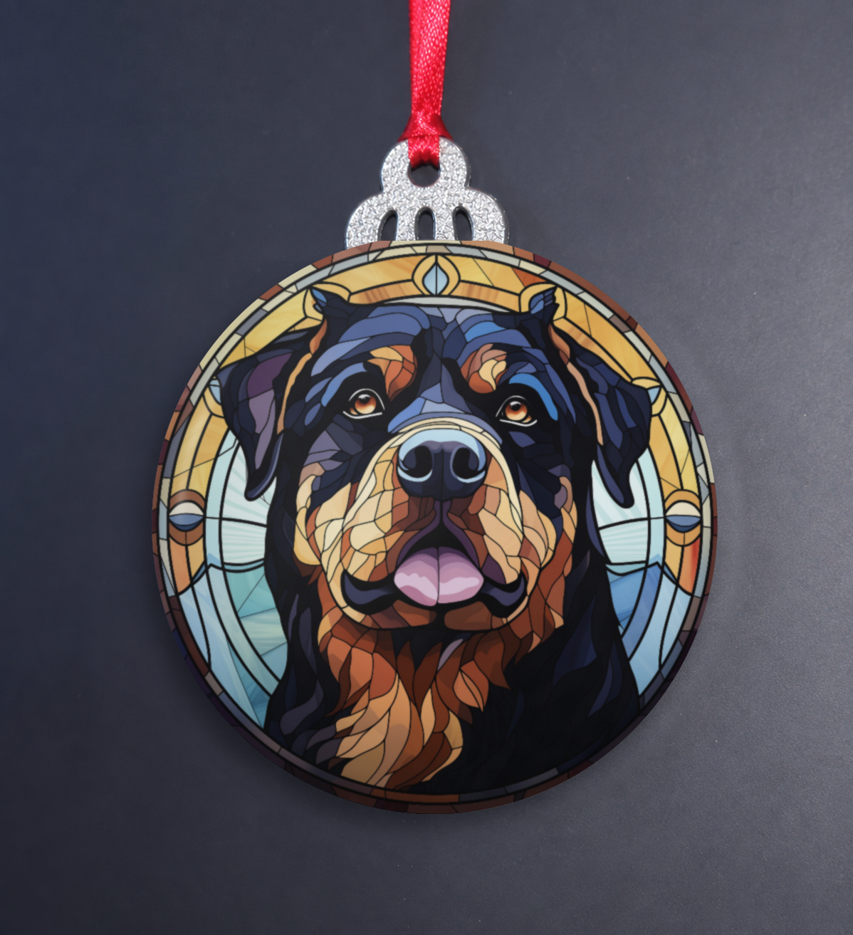 Stained Glass Rottweiller Wooden Christmas Ornament