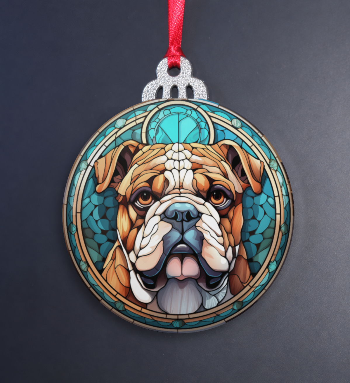 Stained Glass English Bulldog Wooden Christmas Ornament