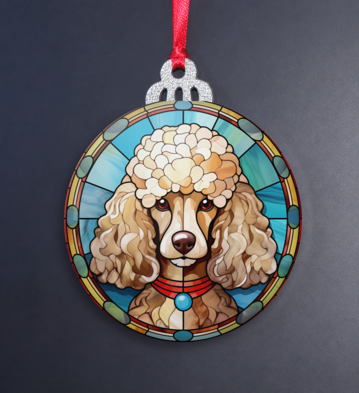 Stained Glass Poodle Wooden Christmas Ornament