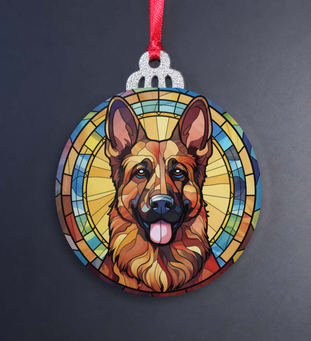 Stained Glass German Shepherd Wooden Christmas Ornament