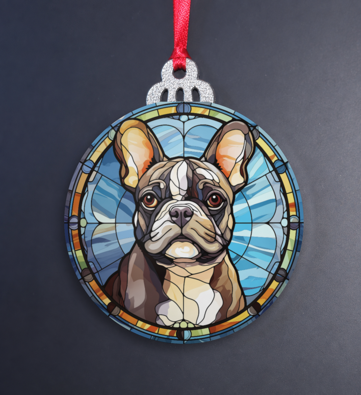 Stained Glass French Bulldog Wooden Christmas Ornament