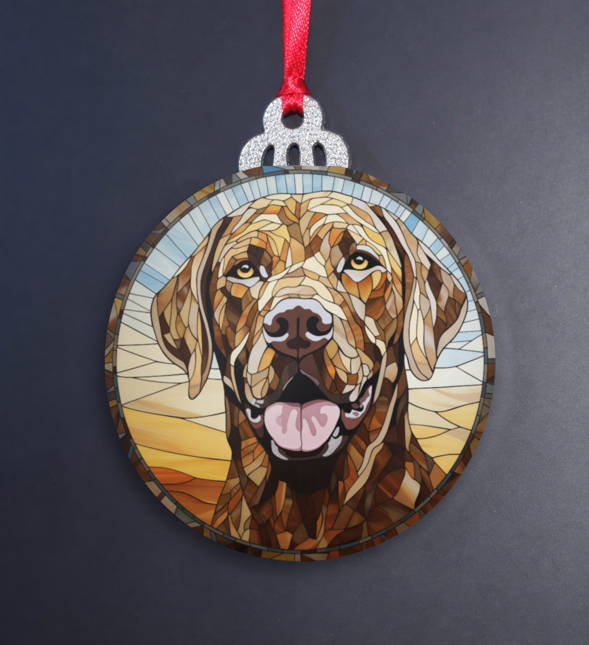 Stained Glass Labrador Retriever Wooden Christmas Ornament