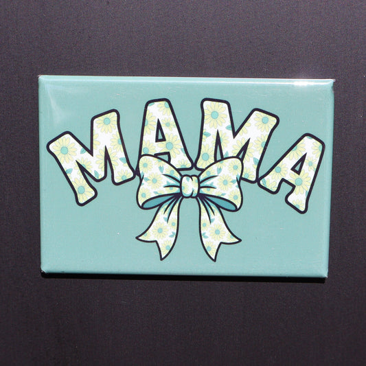 Green Floral Mama w. Bow - 2.5” MAGNET