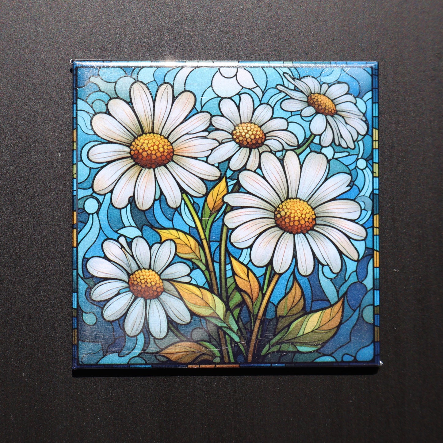 STAINED GLASS DAISIES - 2.5” MAGNET