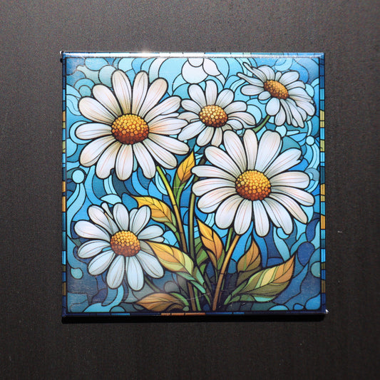 STAINED GLASS DAISIES - 2.5” MAGNET