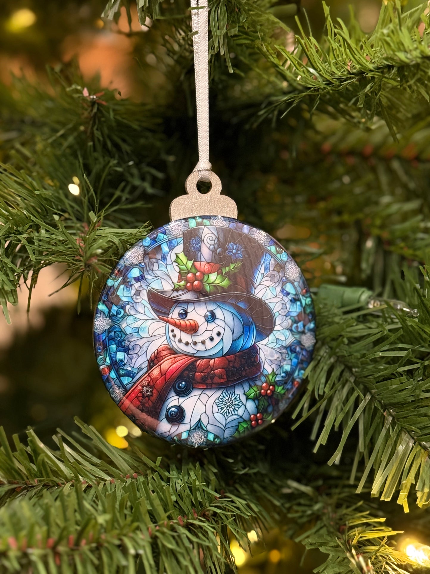 Stained Glass Snowman Ornament