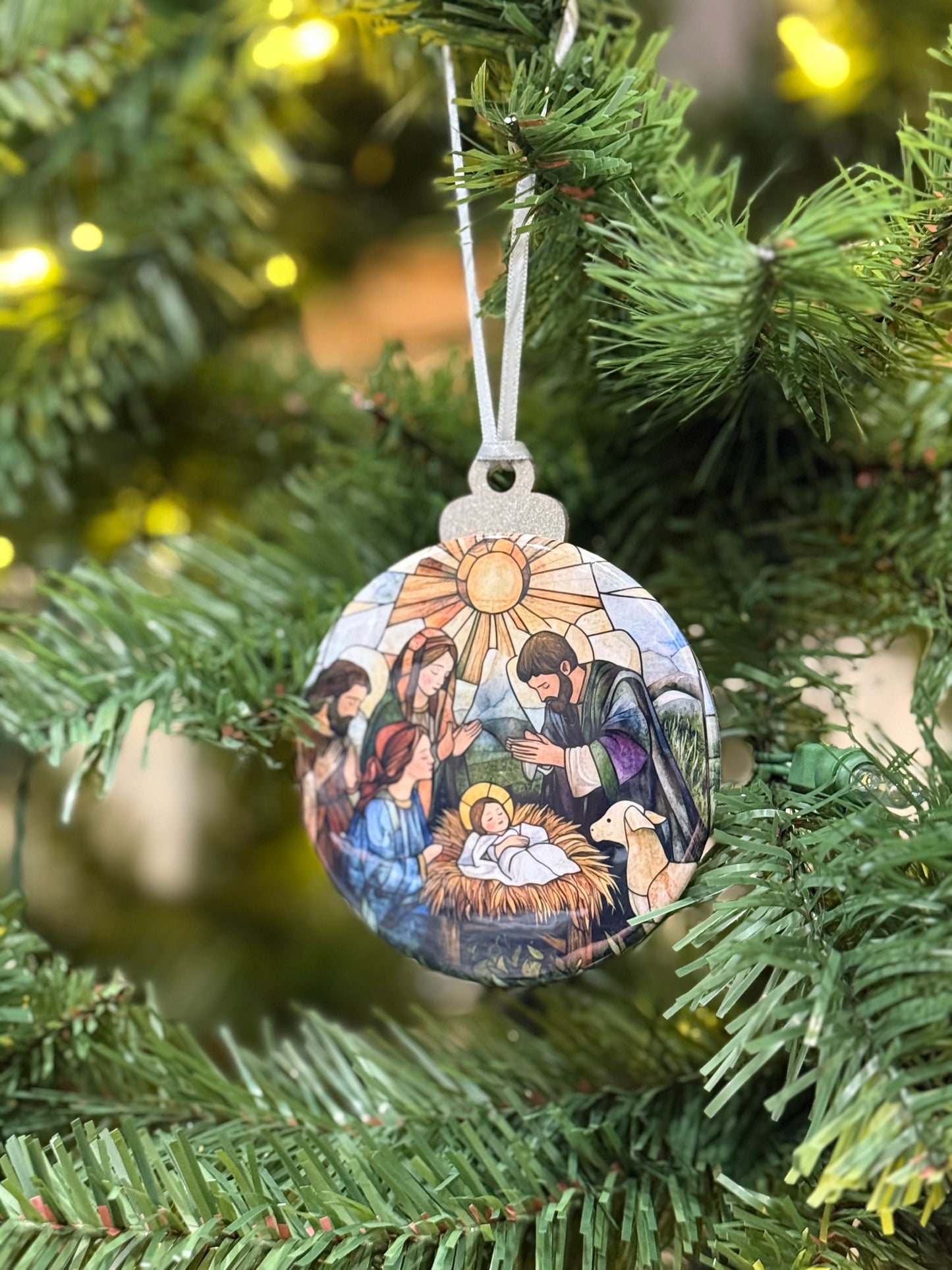 Holy Family and the Manger Stained Glass Ornament H