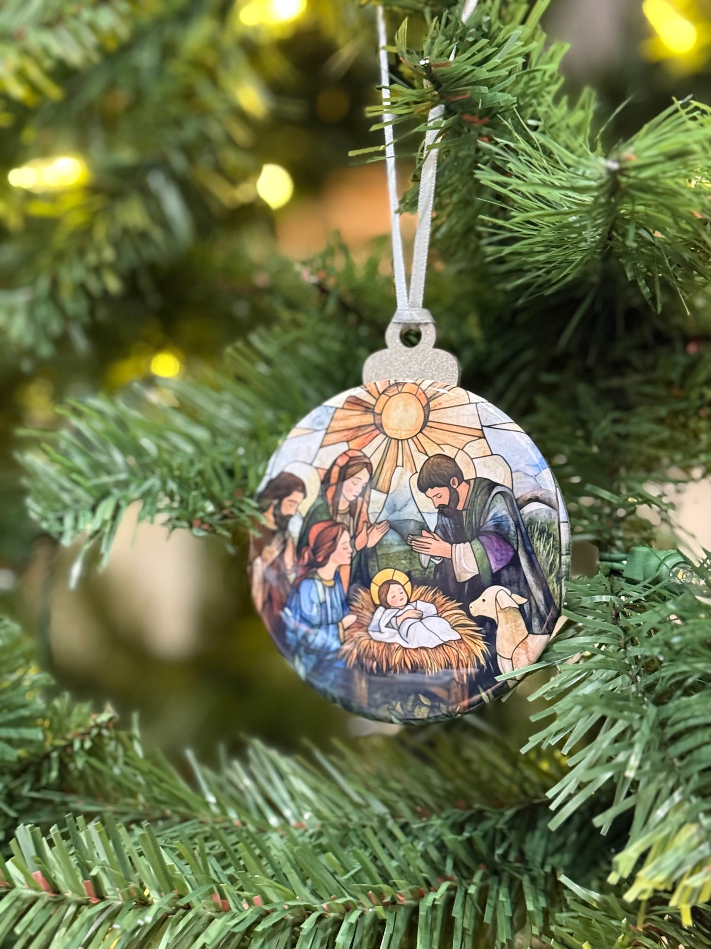 Holy Family and the Manger Stained Glass Ornament H