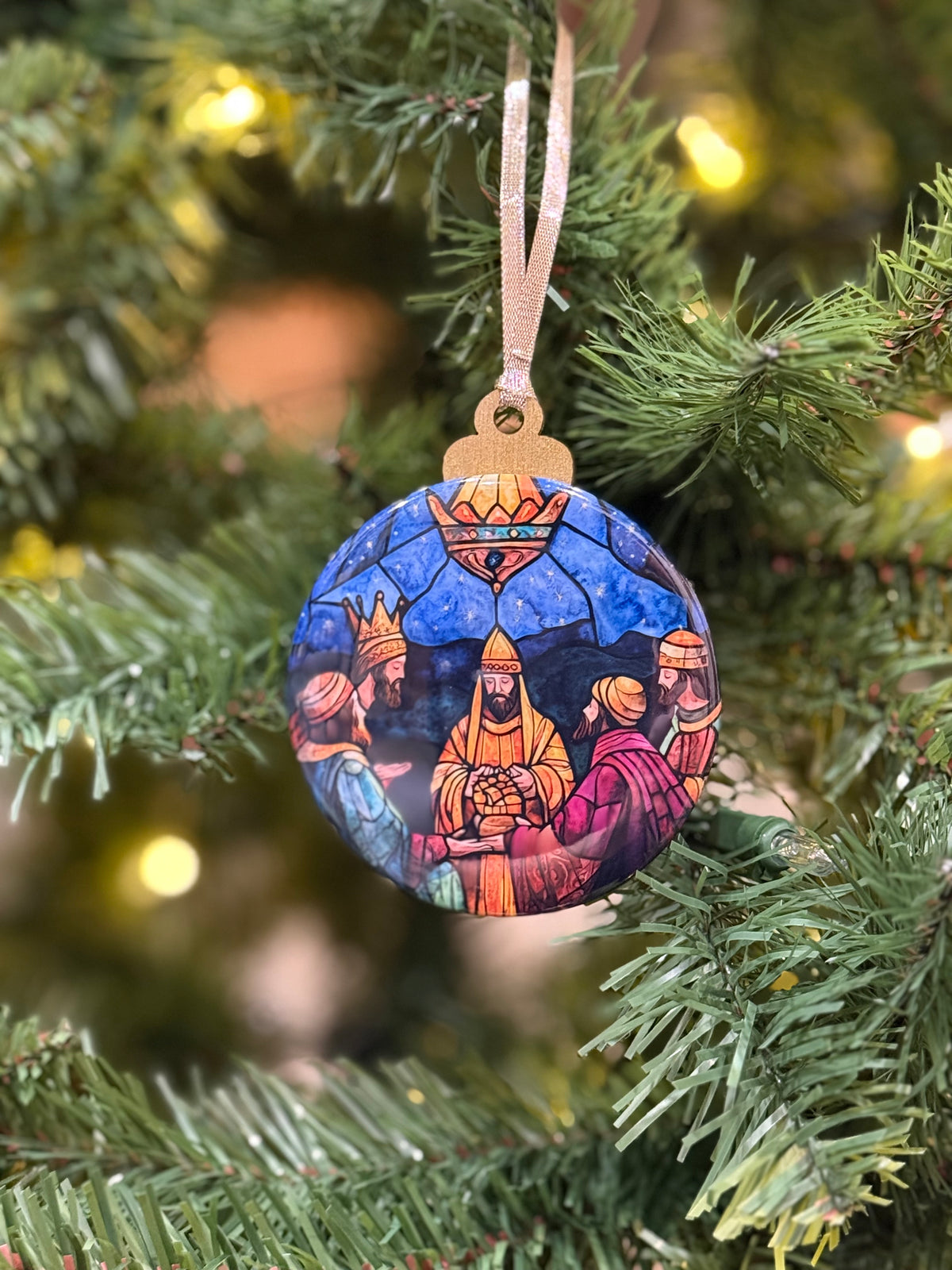 Stained Glass Offering of the Gifts Wooden Christmas Ornament
