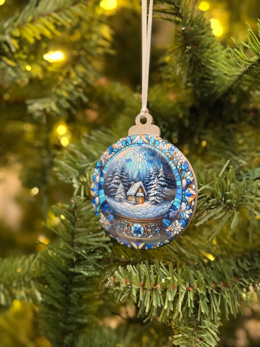 Stained Glass Snow Globe Ornament