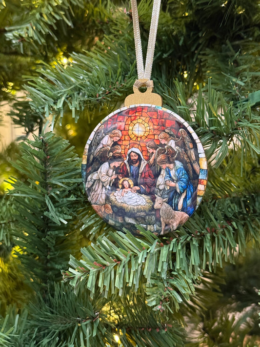 Nativity Stained Glass Ornament A