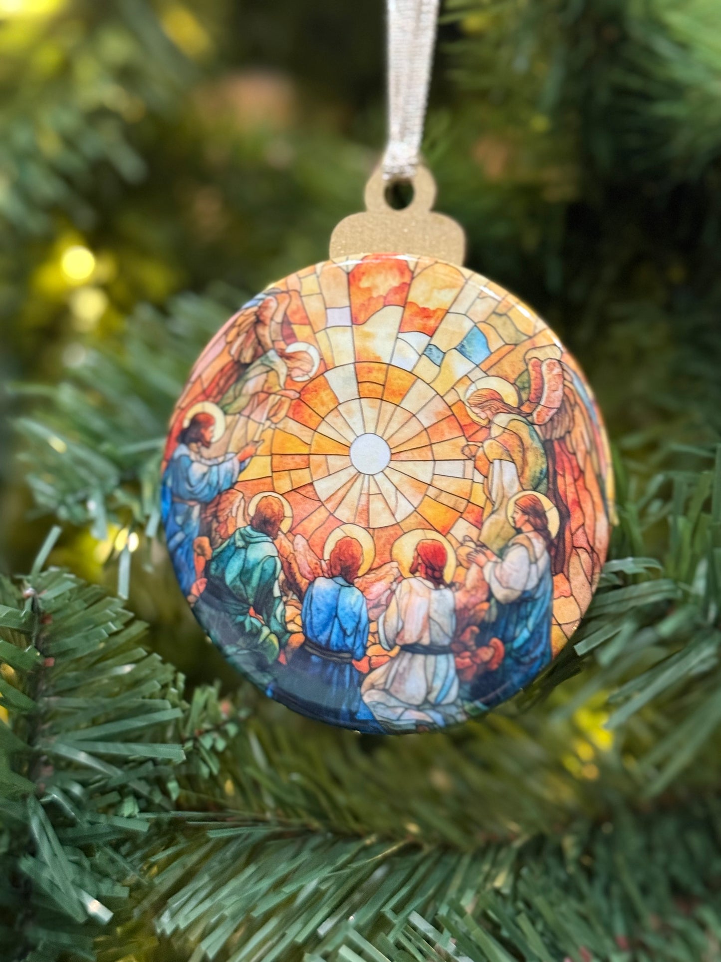 Adoration of the Shepherds and Angels Stained Glass Ornament C