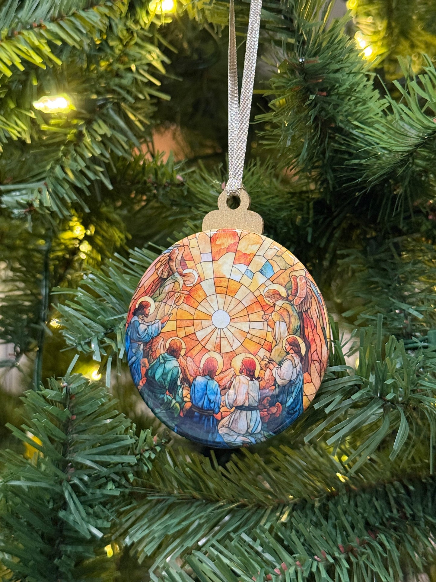 Adoration of the Shepherds and Angels Stained Glass Ornament C